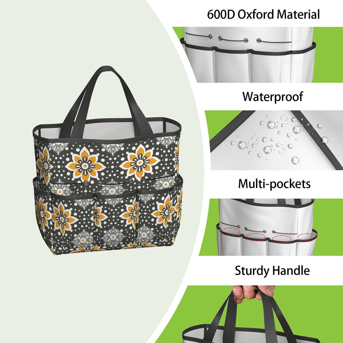 Floral Bohemian Retro Gray Yellow Modern Garden Tool Bag - Mid Century Modern Gal