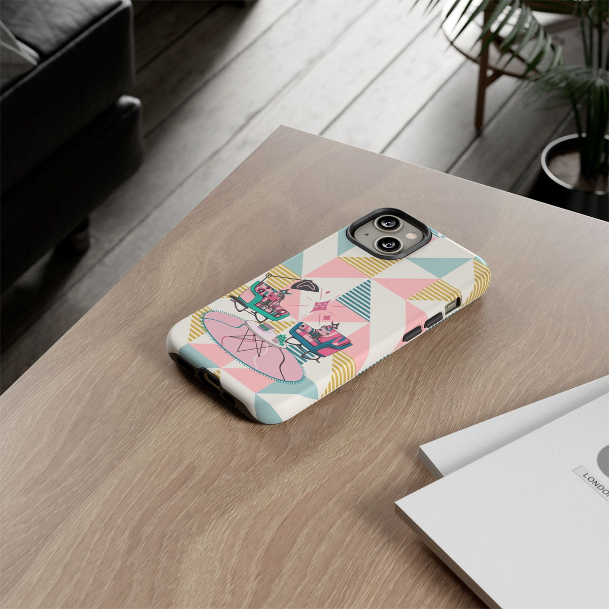 Atomic Cats Reading, Book Talk, Book Lover, Retro Chic Phone Case with Retro Vibe - Cozy Living Room Design