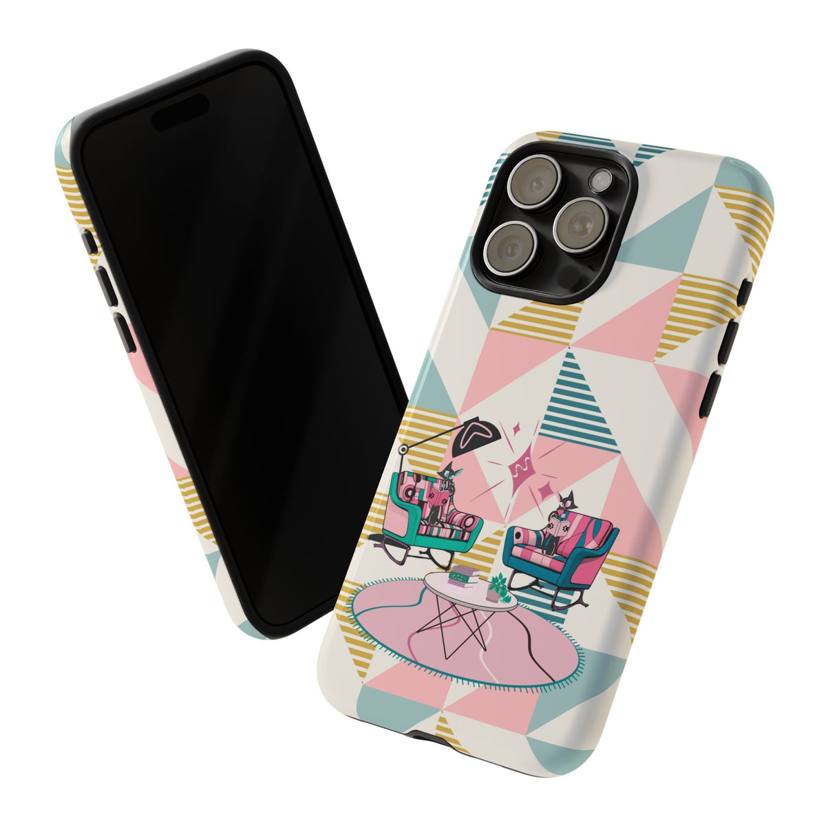 Atomic Cats Reading, Book Talk, Book Lover, Retro Chic Phone Case with Retro Vibe - Cozy Living Room Design