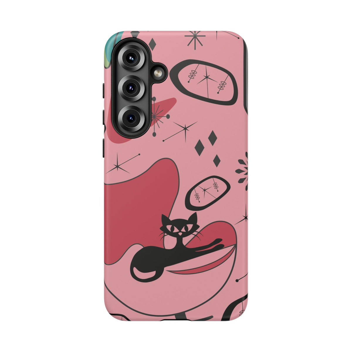 Atomic Cat, Pink Mid Century Modern, Egg Chair, Space Cat Tough Phone Case