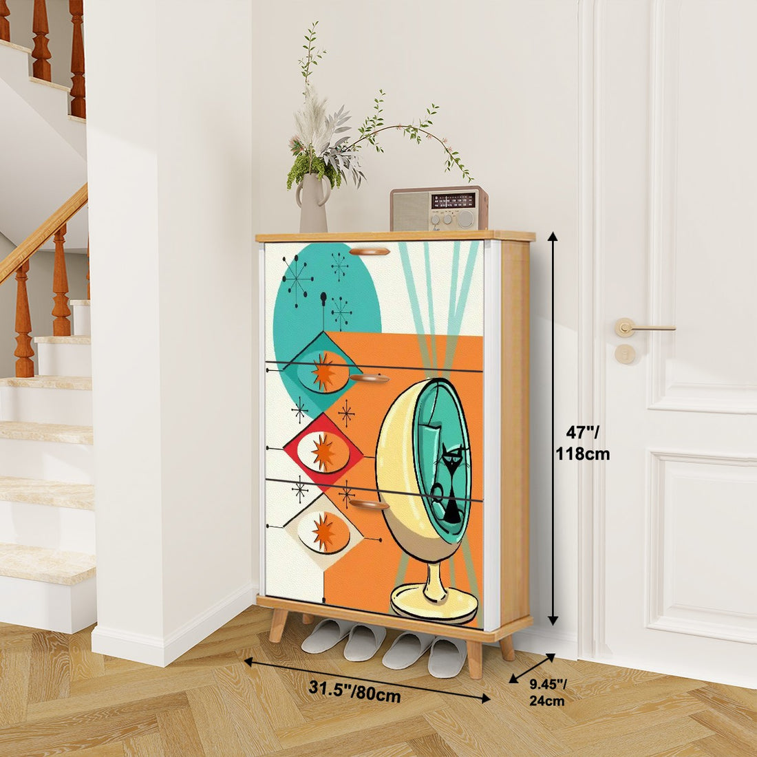 Atomic Cat Mid Century Modern Furniture Shoe Cabinet Storage Cabinet