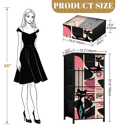 Mid Century Modern Black, Pink Atomic Cats Mid Mod 4-Drawer Dresser - Mid Century Modern Gal