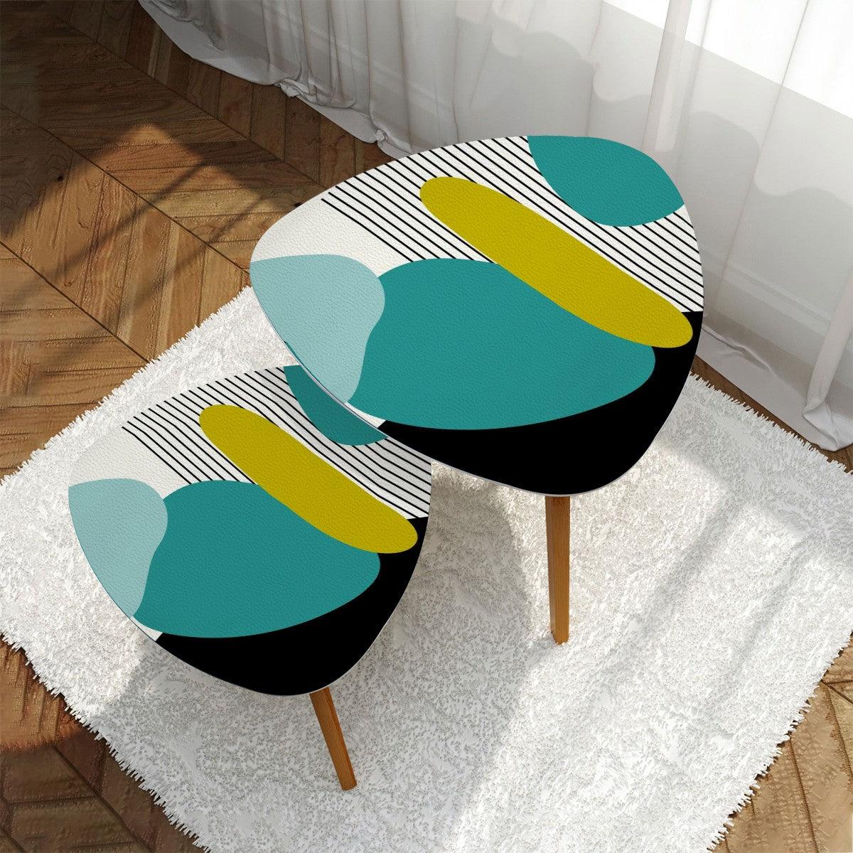 Mid Century Modern Geometric Teal, Green Black Aqua Mod Retro Nesting Tables - Mid Century Modern Gal
