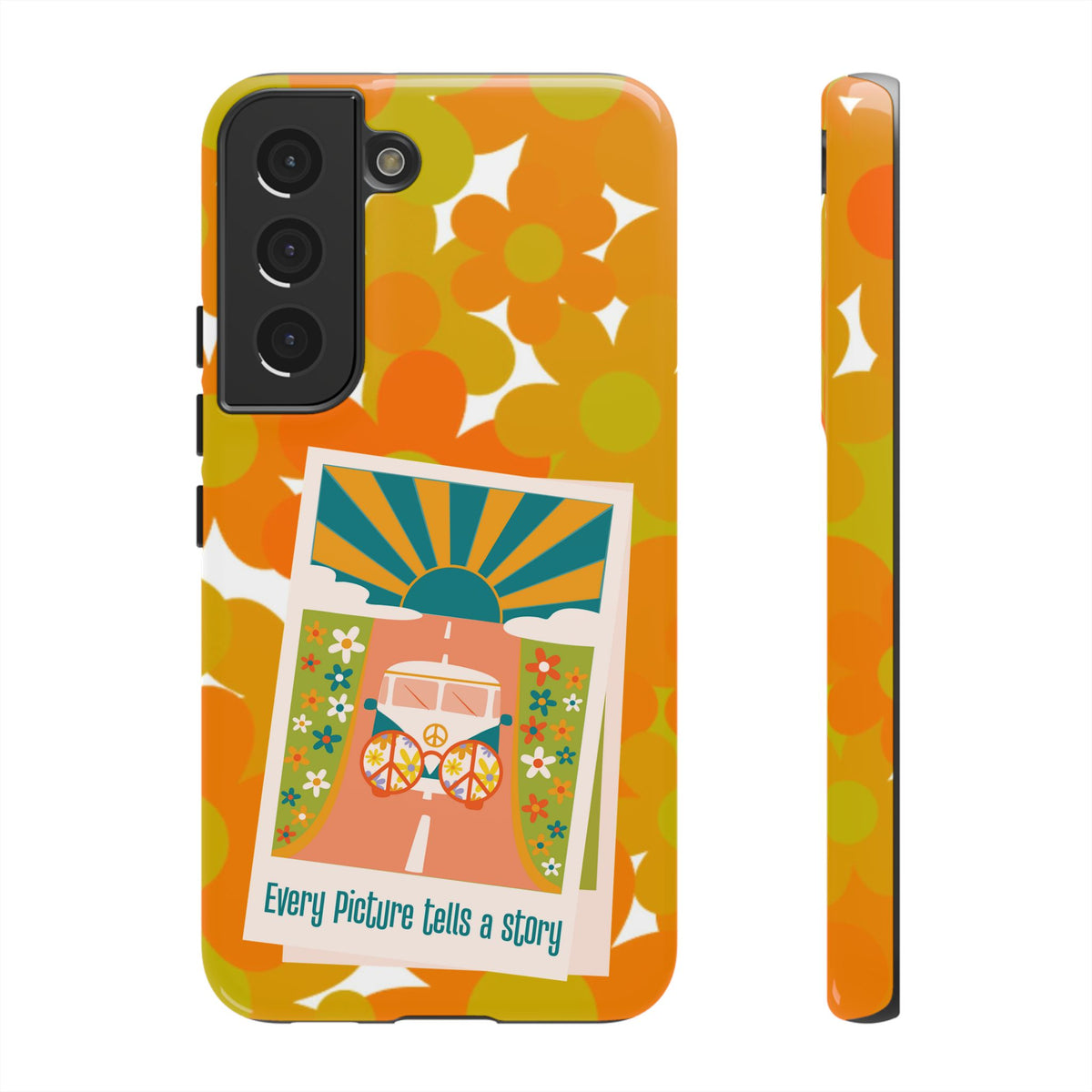 Retro Phone Case, Orange Flower Power, Polaroid Picture, Mod Smart Phone Tough Phone Cases