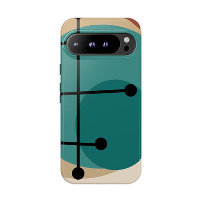Mid Century Mod, Geometric, Retro Beige Teal Blue, Smart Phones Tough Phone Cases