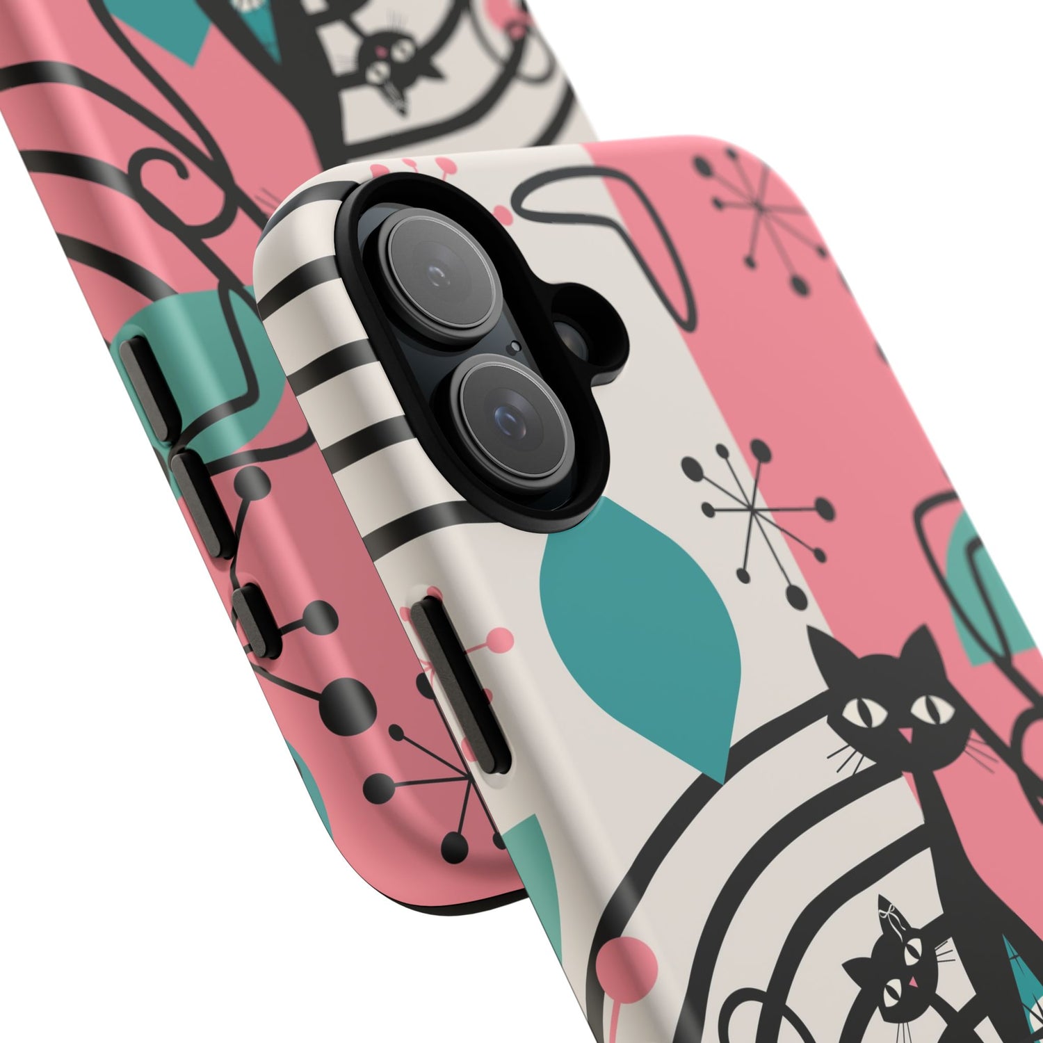 Mid Mod Atomic Cat Boomerang Starburst, Pink, Black Kitschy Stylish Cat Phone Case: Modern Design for Cat Lovers