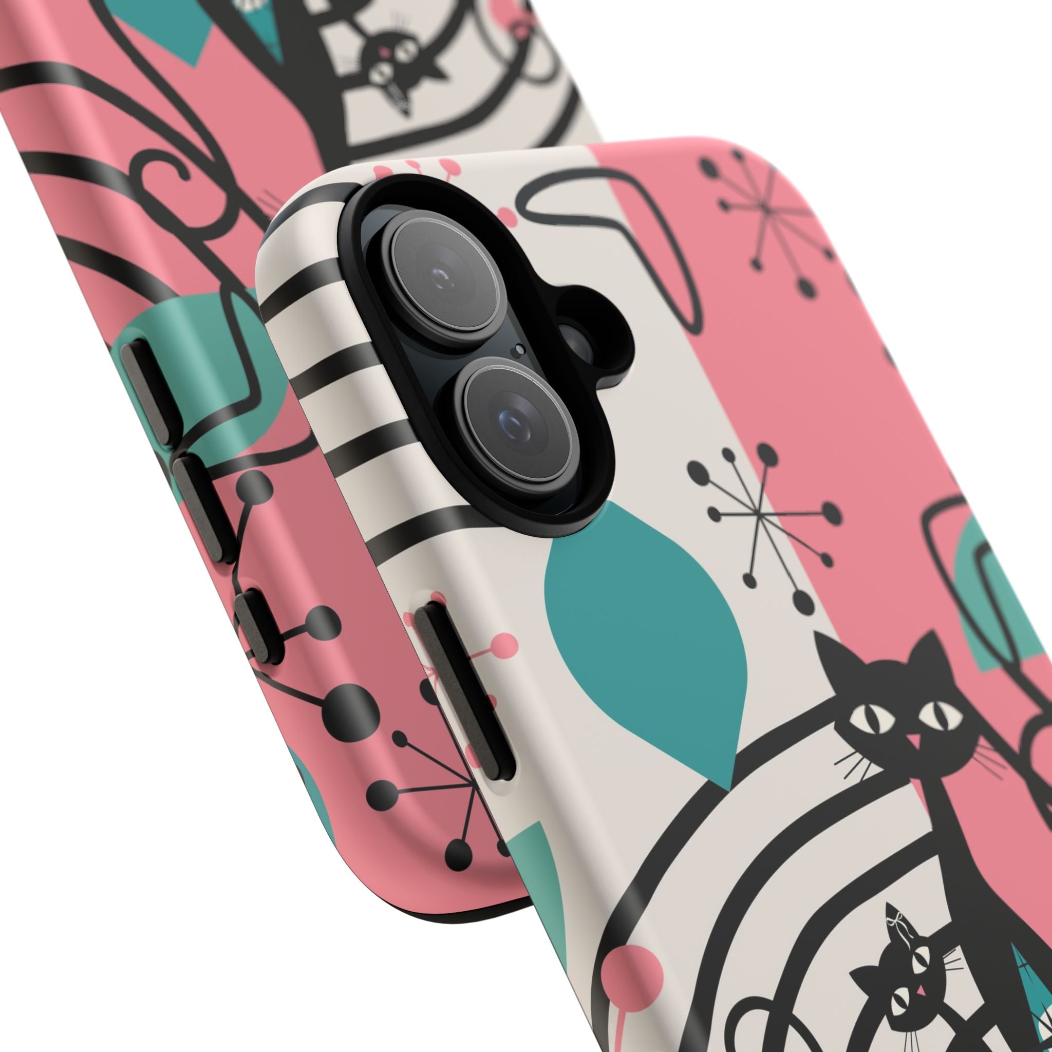 Mid Mod Atomic Cat Boomerang Starburst, Pink, Black Kitschy Stylish Cat Phone Case: Modern Design for Cat Lovers