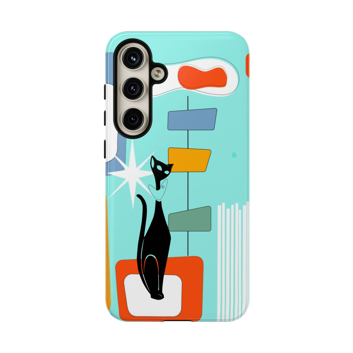 Atomic Cat, Mid Mod Aqua Blue, Geometric, Samsung, Google Pixel, Apple iPhone Tough Cases