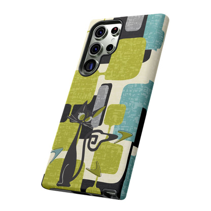 Mid Century Modern Geometric Kitschy Cat, Boomerang Retro Smart Phone Tough Cases