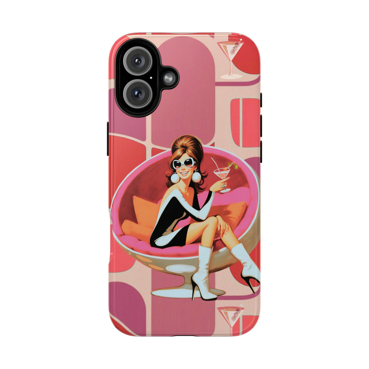 Mid Mod 60s Mod Gal, Kick Back Enjoy, Retro Chic Phone Case with Cocktail Design