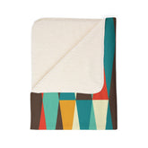 Mid Century Modern, Geometric, Retro, Mod, Teal Blue, Mustard Yellow, Chocolate Brown, Burnt Orange, Sherpa Blanket - Mid Century Modern Gal