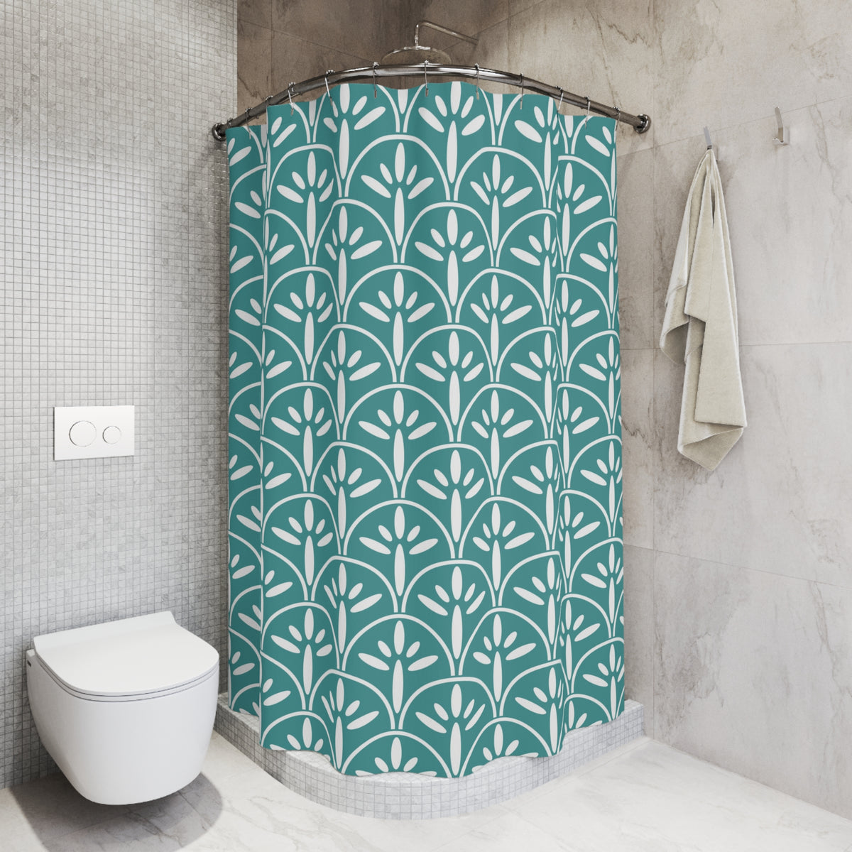 Art Deco Blue Elegant Botanical Shower Curtain – Stylish Home Decor for Relaxing Bathrooms - Mid Century Modern Gal