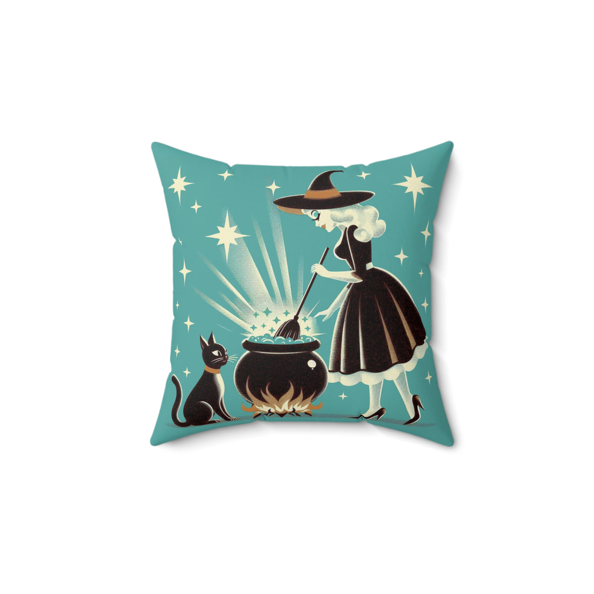 Witch's Brew Mid Century Modern Halloween Gothic Teal Pillow Cover and Insert - Mid Century Modern Gal
