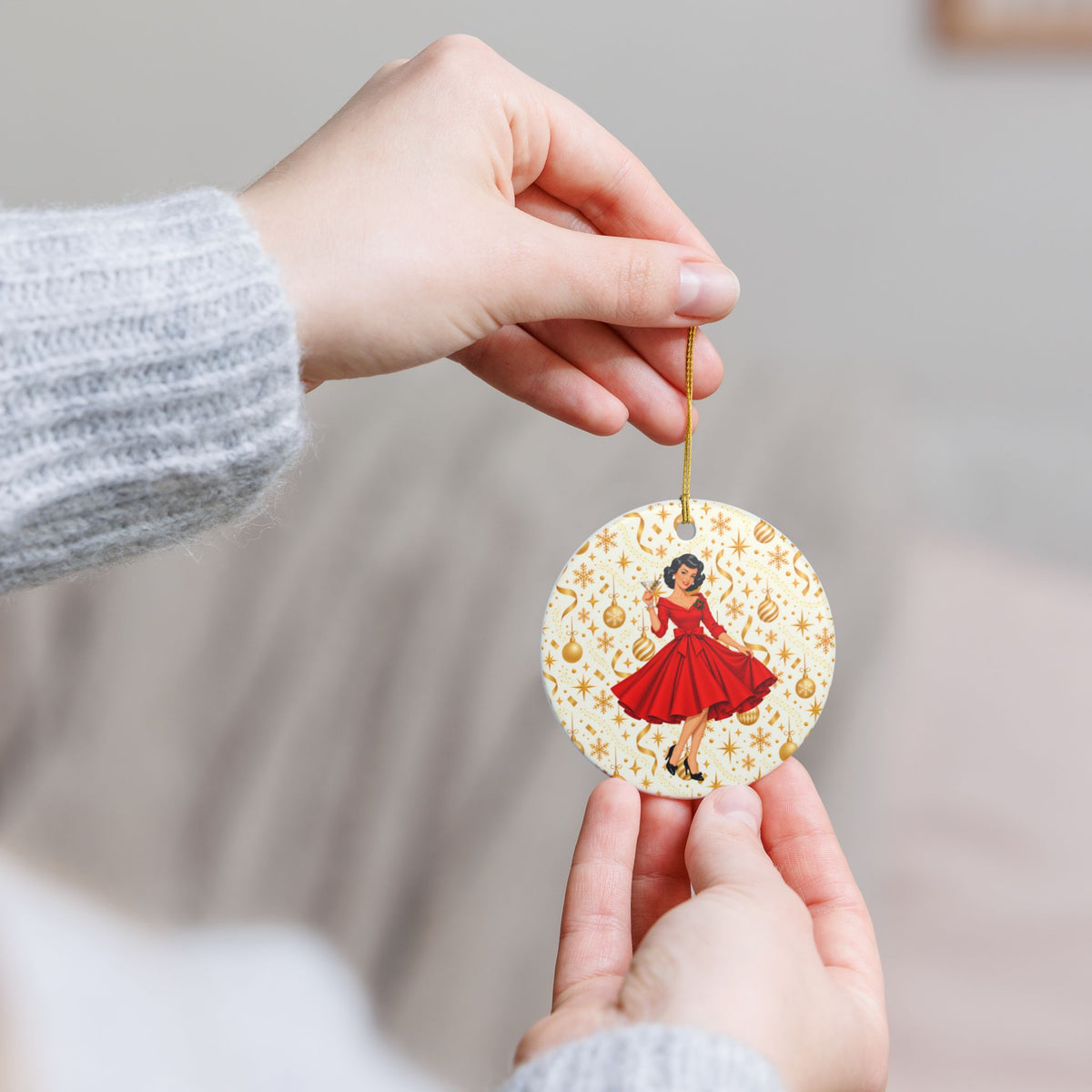Mid Century Modern Christmas Martini Gal Ceramic Christmas Tree Ornament