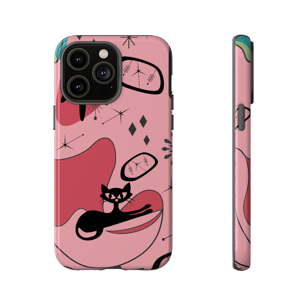 Atomic Cat, Pink Mid Century Modern, Egg Chair, Space Cat Tough Phone Case