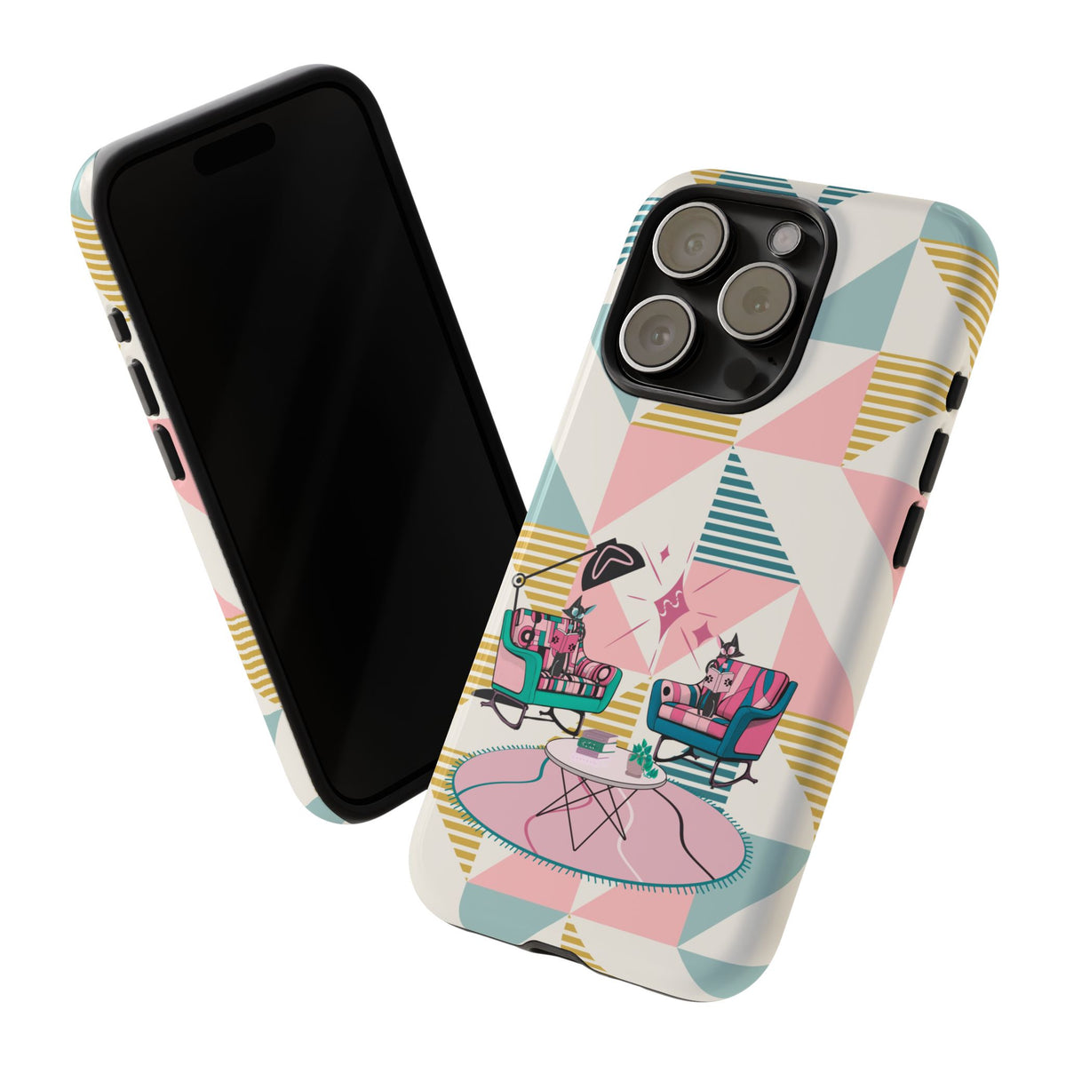 Atomic Cats Reading, Book Talk, Book Lover, Retro Chic Phone Case with Retro Vibe - Cozy Living Room Design