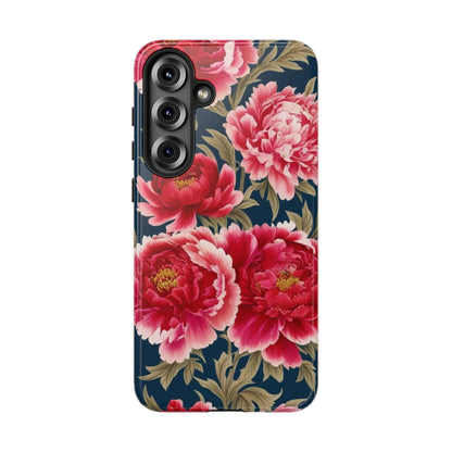 Chinoiserie Royal Blue Pink, Red Roses And Peony Floral Tough Phone Case