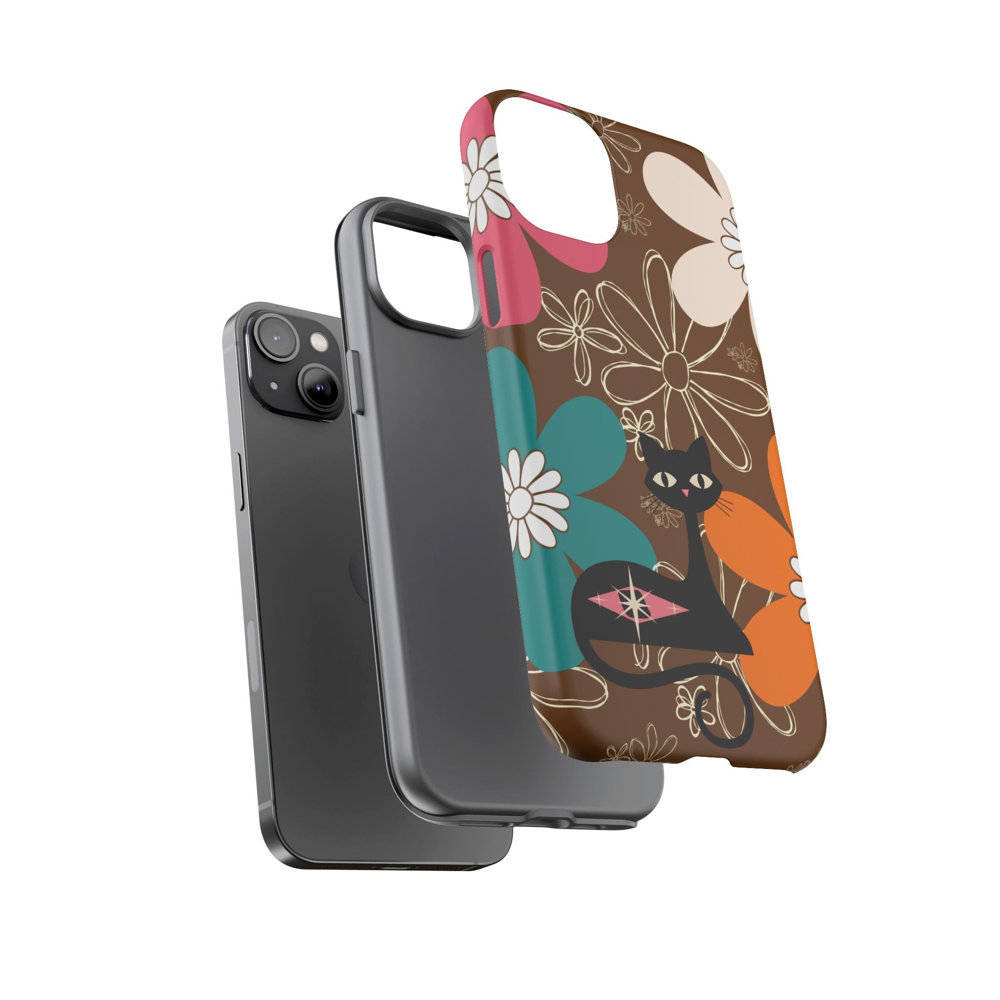 Atomic Cat Retro 70s Vibe Flower Power Tough Cases: Cute Floral and Cat Phone Case for Cat Lovers