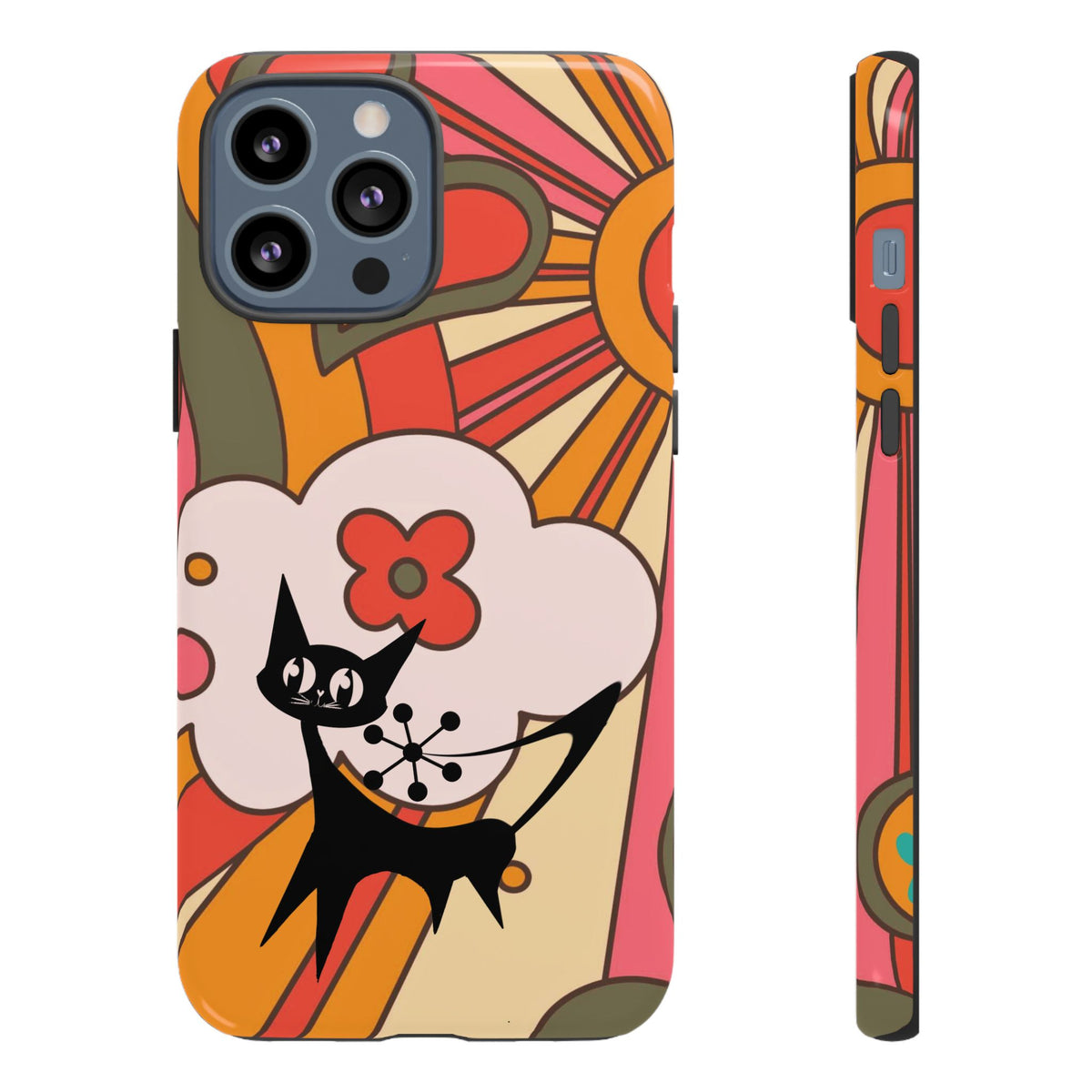 Atomic Cat, Retro Sunburst, Groovy Mod Smart Phone Tough Phone Cases - Mid Century Modern Gal