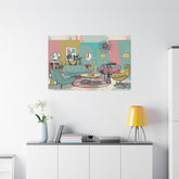 Mid-Century Modern Atomic Cat Kitschy Mod Living Room, Aqua, Pink, Starburst Original Art By MCM GAL - Mid Century Modern Gal