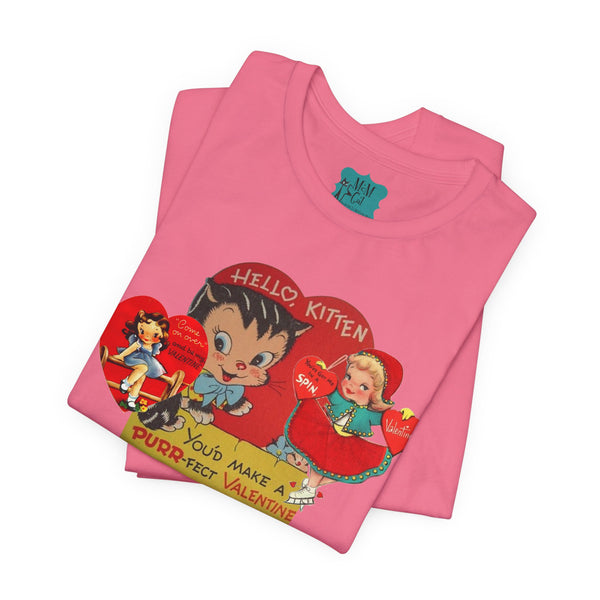 Vintage Valentine Cards Retro Tee, Purr-fect Valentine Tee