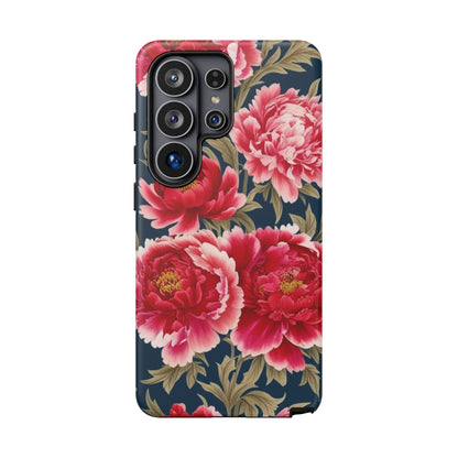 Chinoiserie Royal Blue Pink, Red Roses And Peony Floral Tough Phone Case