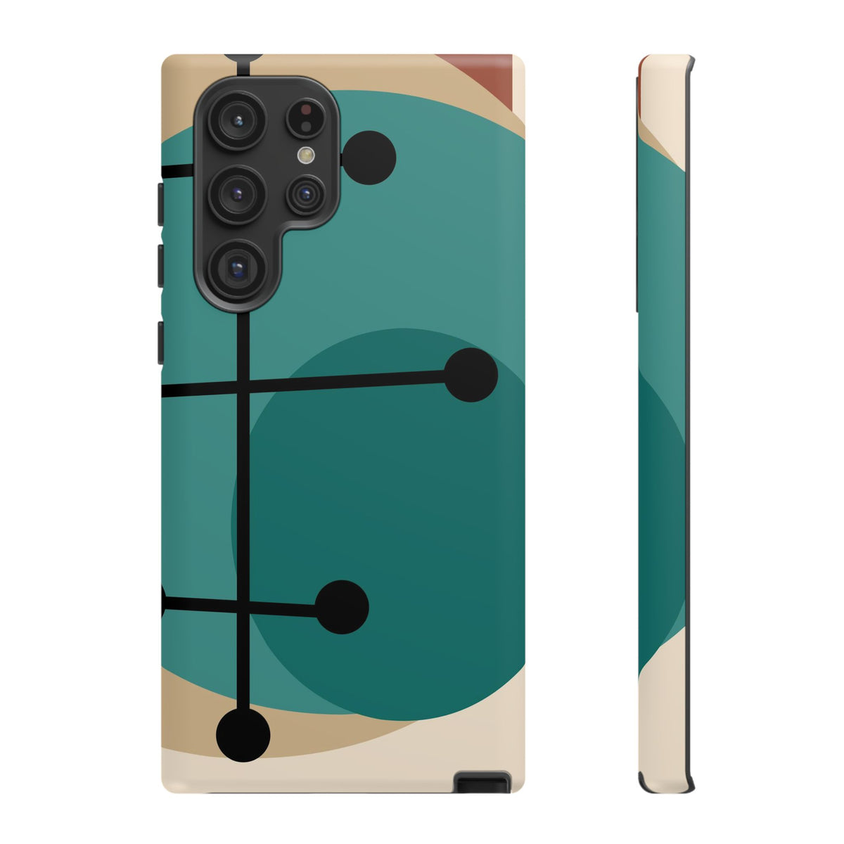 Mid Century Mod, Geometric, Retro Beige Teal Blue, Smart Phones Tough Phone Cases