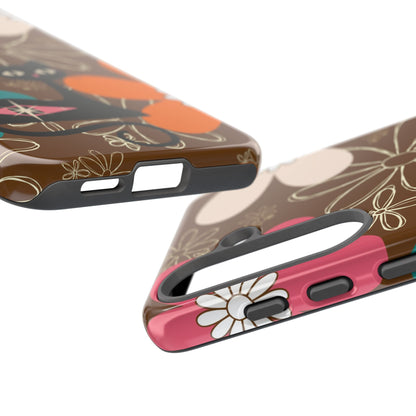 Atomic Cat Retro 70s Vibe Flower Power Tough Cases: Cute Floral and Cat Phone Case for Cat Lovers