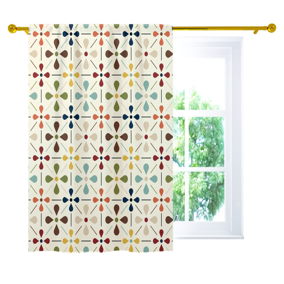 Mid Mod Scandinavian Flower Retro Curtain, Single Panel - Mid Century Modern Gal