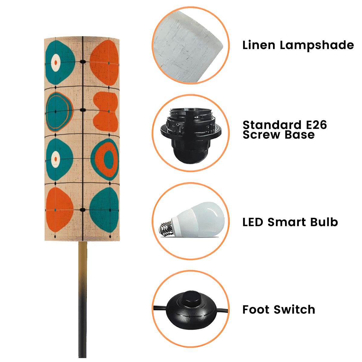 Mid Century Modern Minimalist Teal, Orange Geometric Retro Floor Lamp - Mid Century Modern Gal