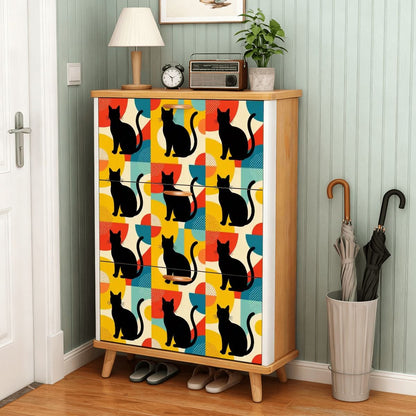 Pop Art Black Atomic Cats Shoe Cabinet
