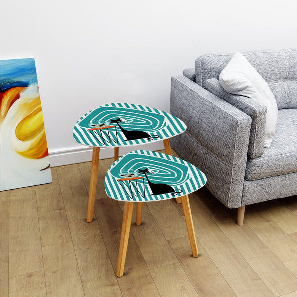 Atomic Cat Fish Art Mid Century Modern Kitschy Retro Nesting Tables