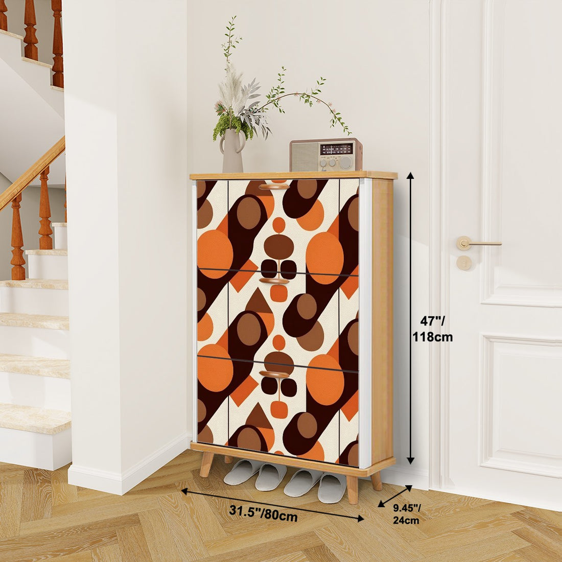Mid Century Modern Retro Orbs, Groovy MCM Shoe Rack Cabinet - Mid Century Modern Gal
