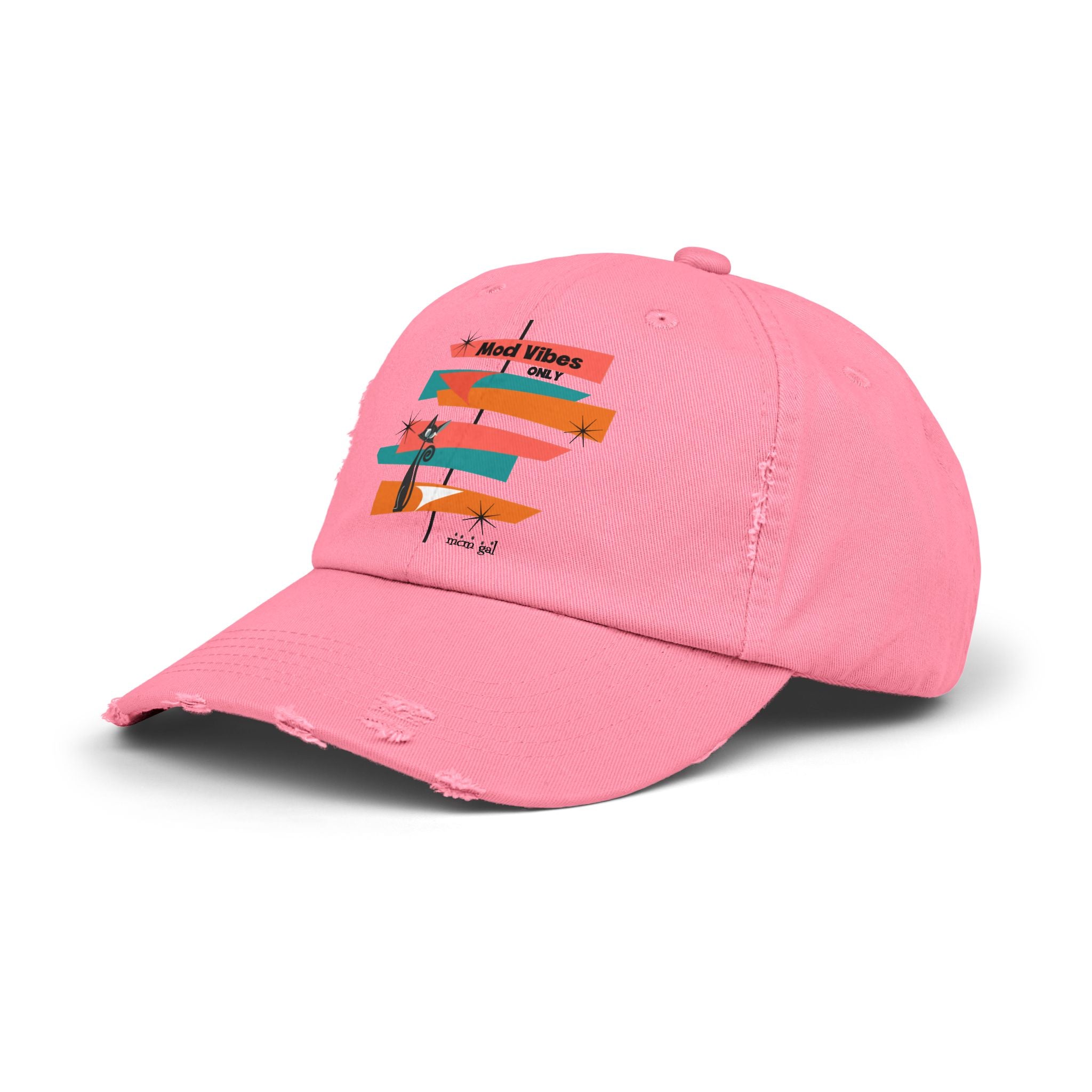 Moderism Week In Palm Spring California Retro Mod Atomic Cat, Unisex Distressed Cap - Mid Century Modern Gal