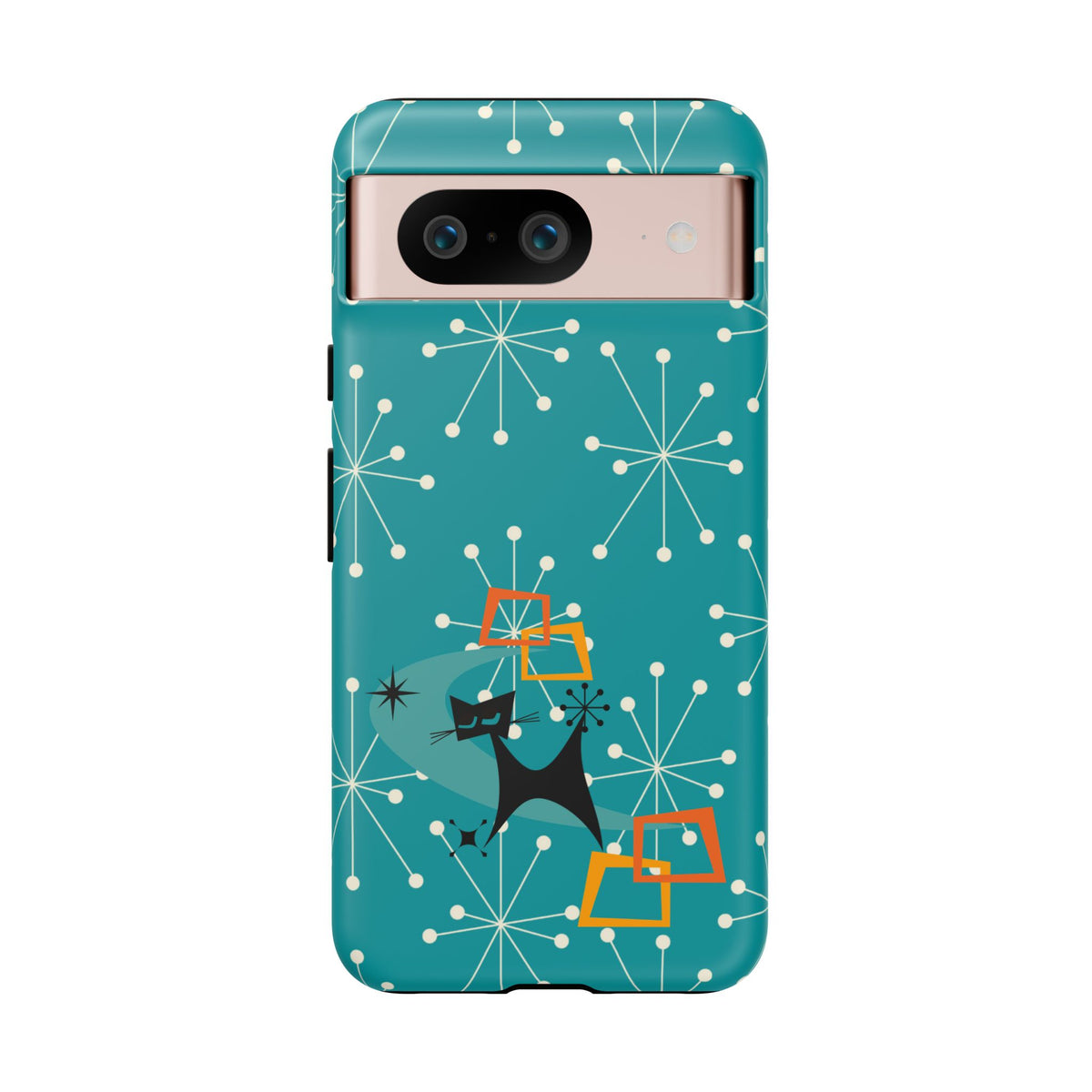 Atomic Space Cat, Starburst Blue, Retro Groovy Smart Phone Tough Phone Cases