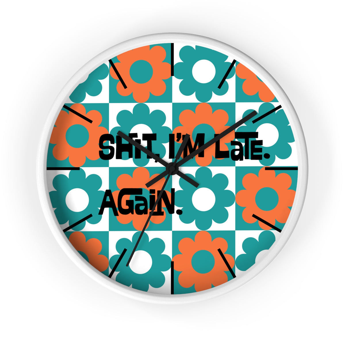 Retro Flower Clock, Funny I'm Late, Flower Power 70s Style Round Wall Clock - Mid Century Modern Gal