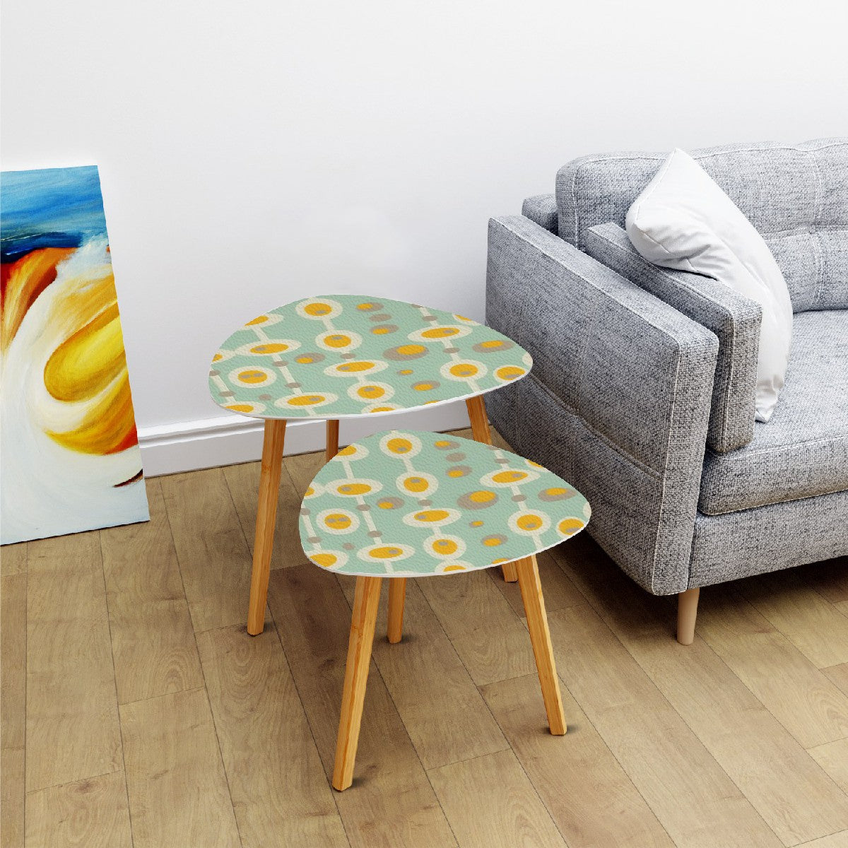 Mid Mod Groovy Retro Nesting Tables, Mint Green, Mustard Yellow MCM Furniture - Mid Century Modern Gal