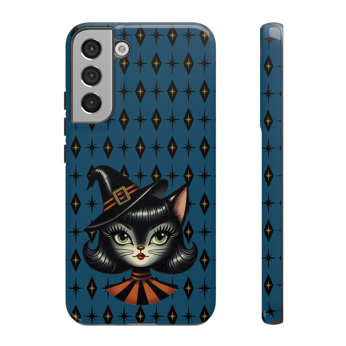 Vintage Halloween Black Cat Sexy Sexton Mid Century Modern Blue Tough Phone Case