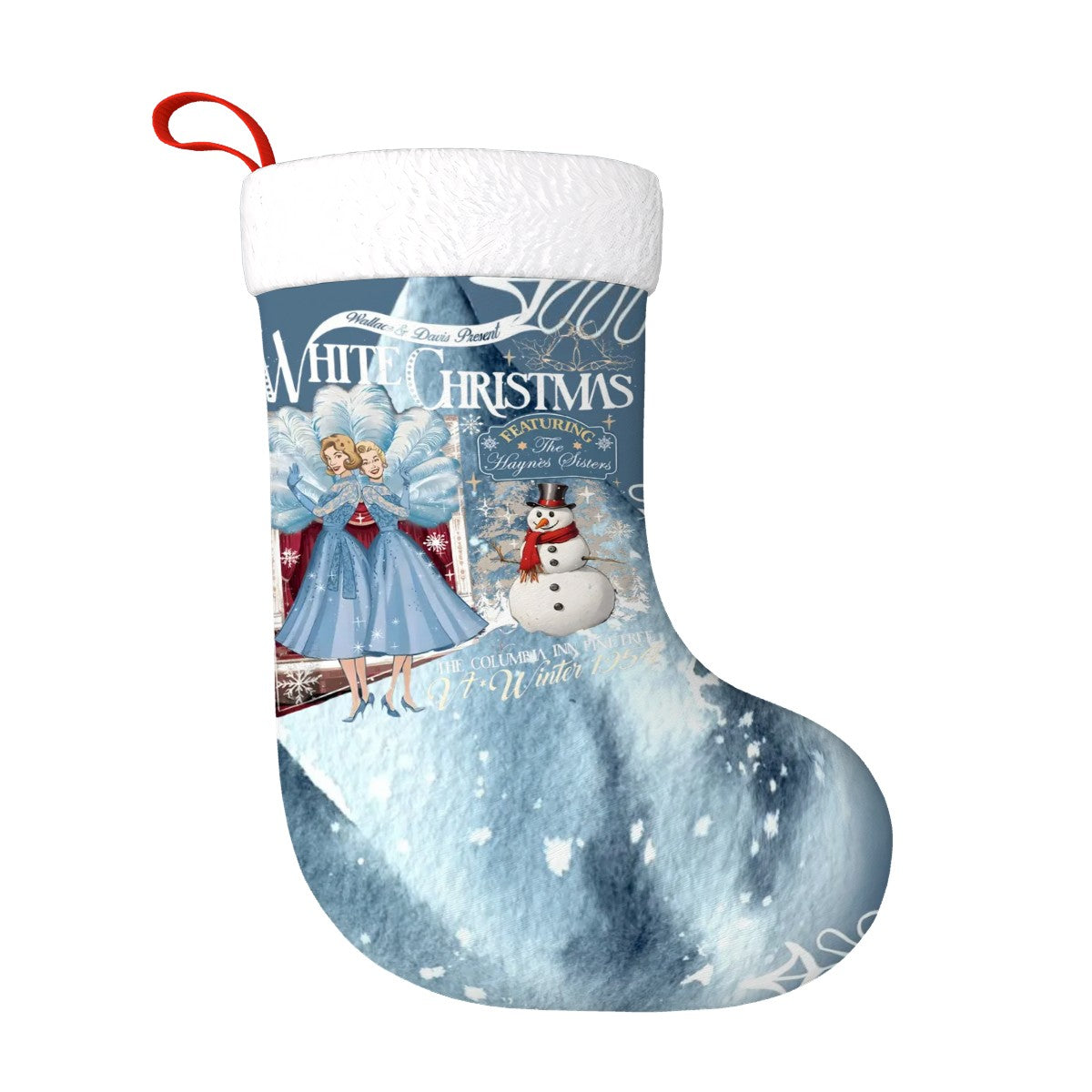 Wallace And Davis Sisters Sisters Blue Mid Mod Plush Christmas Stocking - Mid Century Modern Gal