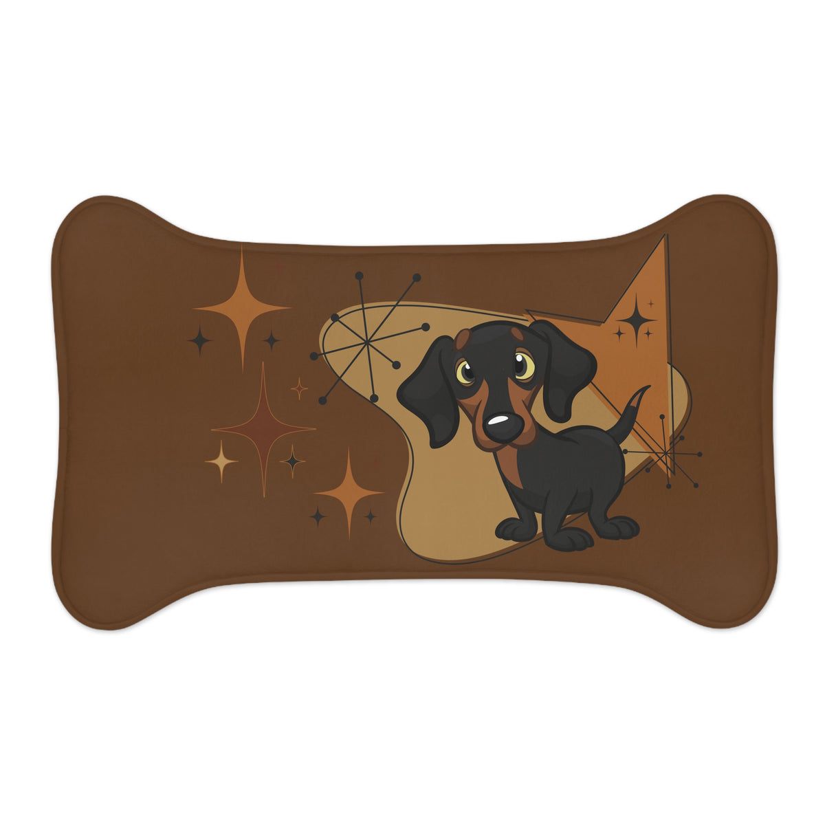 Doxie Dog, Wiener Dog Dachshund Brown Mid Mod Pet Feeding Mats - Mid Century Modern Gal