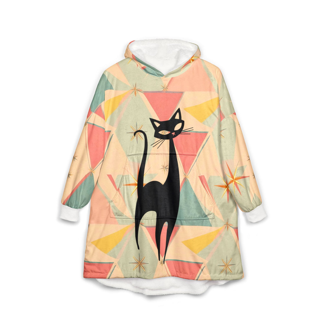 Mid Mod AtomicRetro Cat Unisex Hooded Blanket - Cozy &amp; Stylish - Mid Century Modern Gal