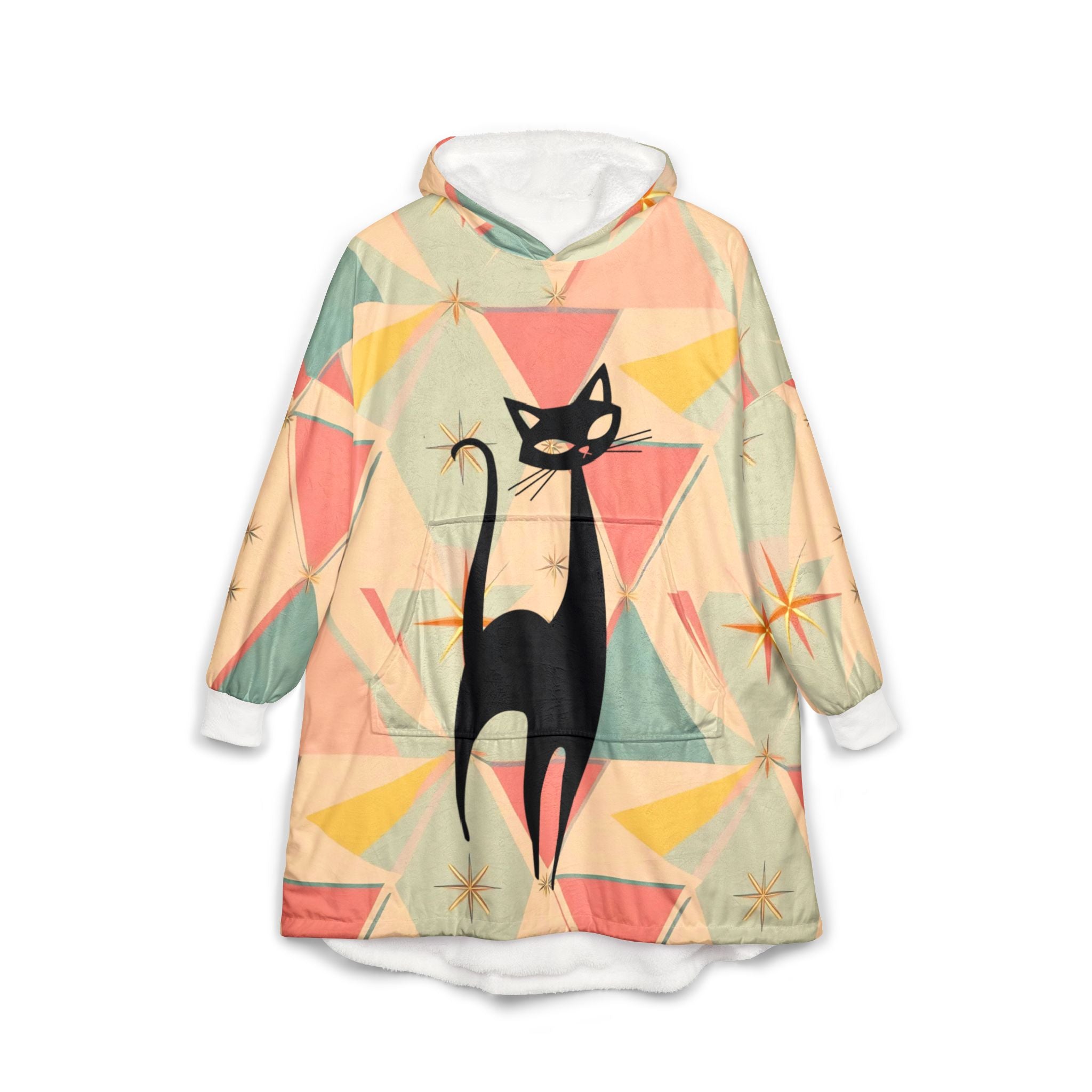 Mid Mod AtomicRetro Cat Unisex Hooded Blanket - Cozy &amp; Stylish - Mid Century Modern Gal