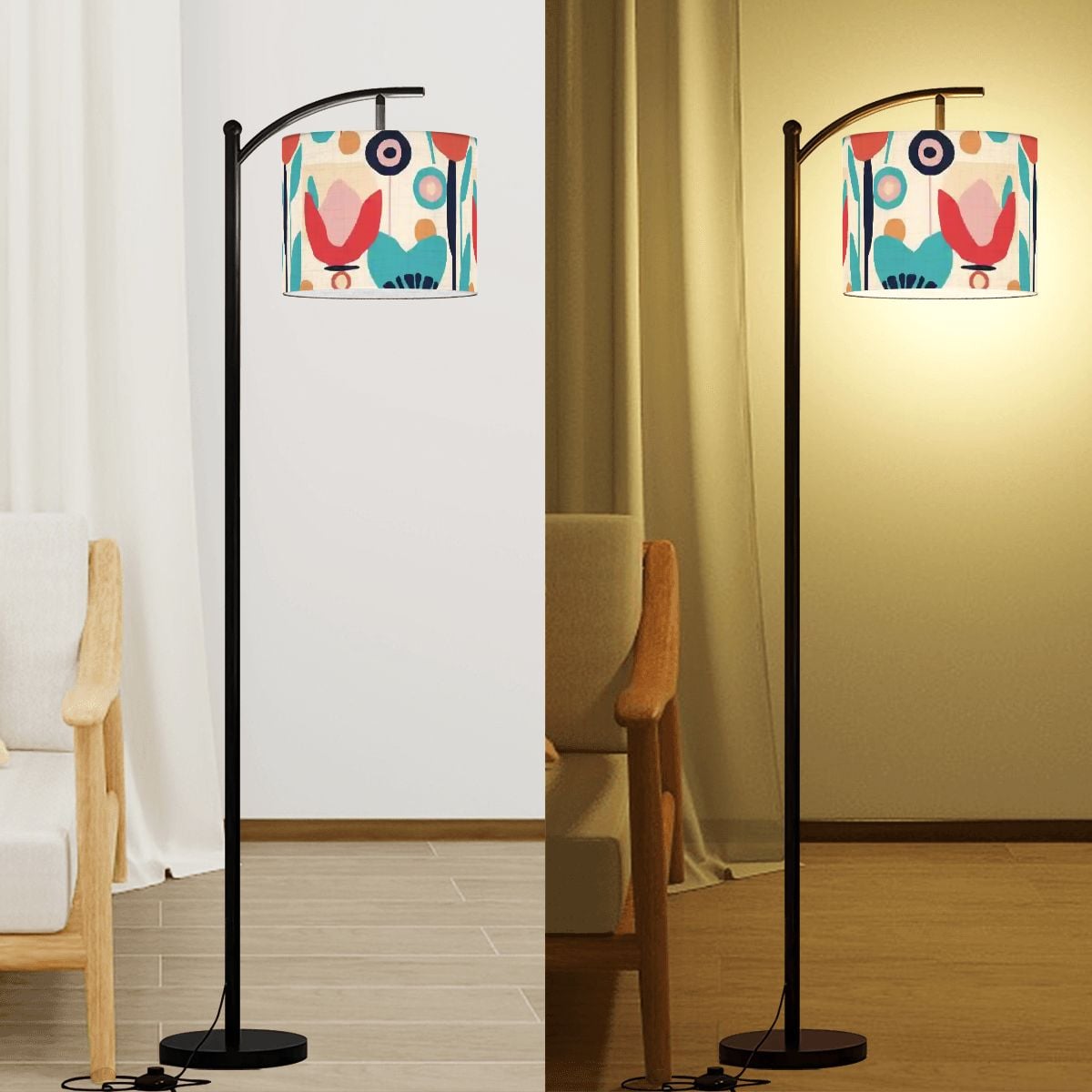 Mid Mod Floral Retro Scandinavian Modern Lamp SHADE ONLY - For Arc Floor Lamps Only - Mid Century Modern Gal