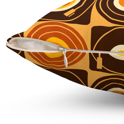 Groovy Retro Record Players, Brown Orange Yellow, Pillow Cover and Insert - Mid Century Modern Gal