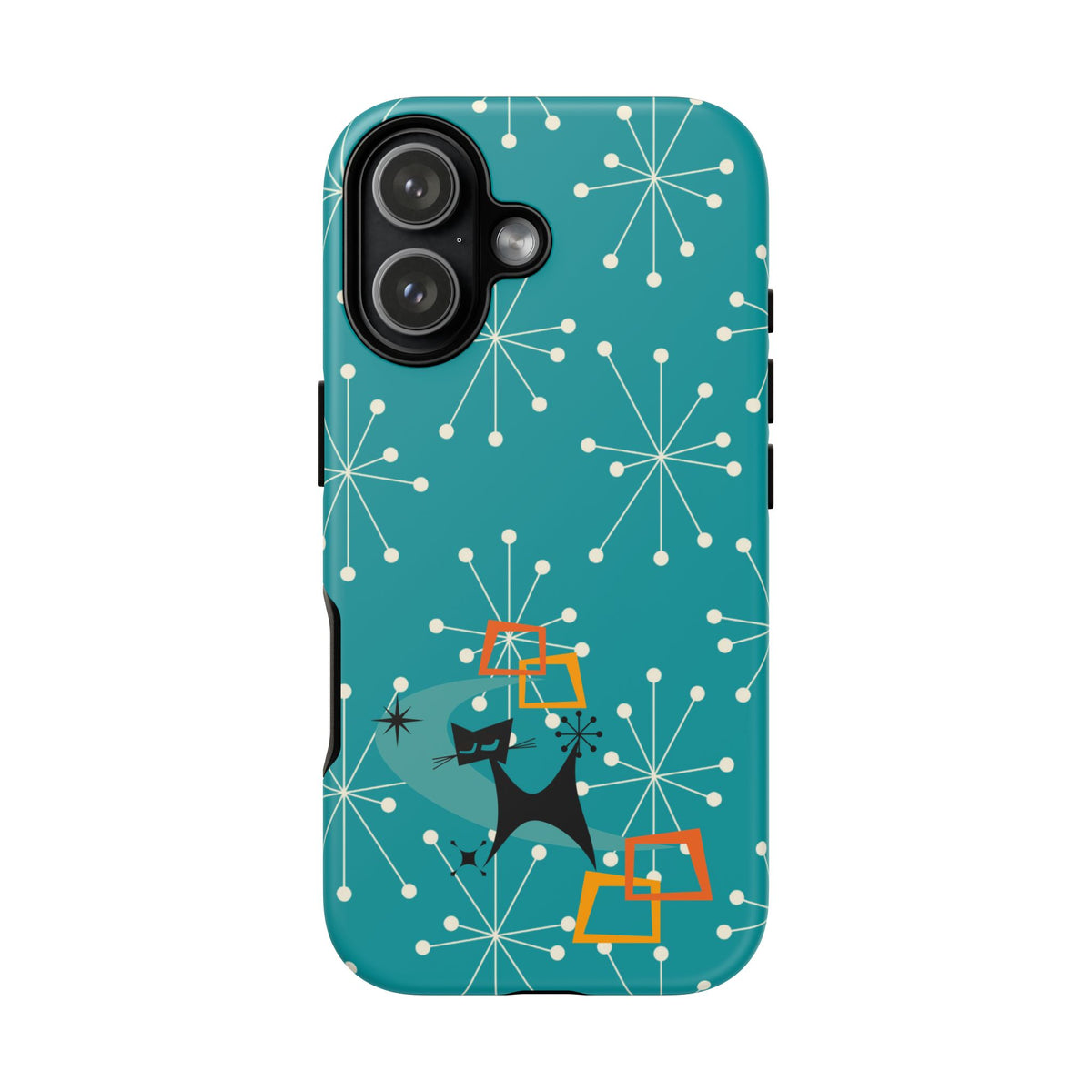 Atomic Space Cat, Starburst Blue, Retro Groovy Smart Phone Tough Phone Cases