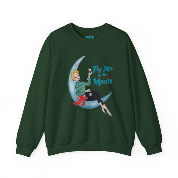 Mid Century Modern Christmas Vintage 'Fly Me to the Moon' Eco-Friendly Crewneck Sweatshirt