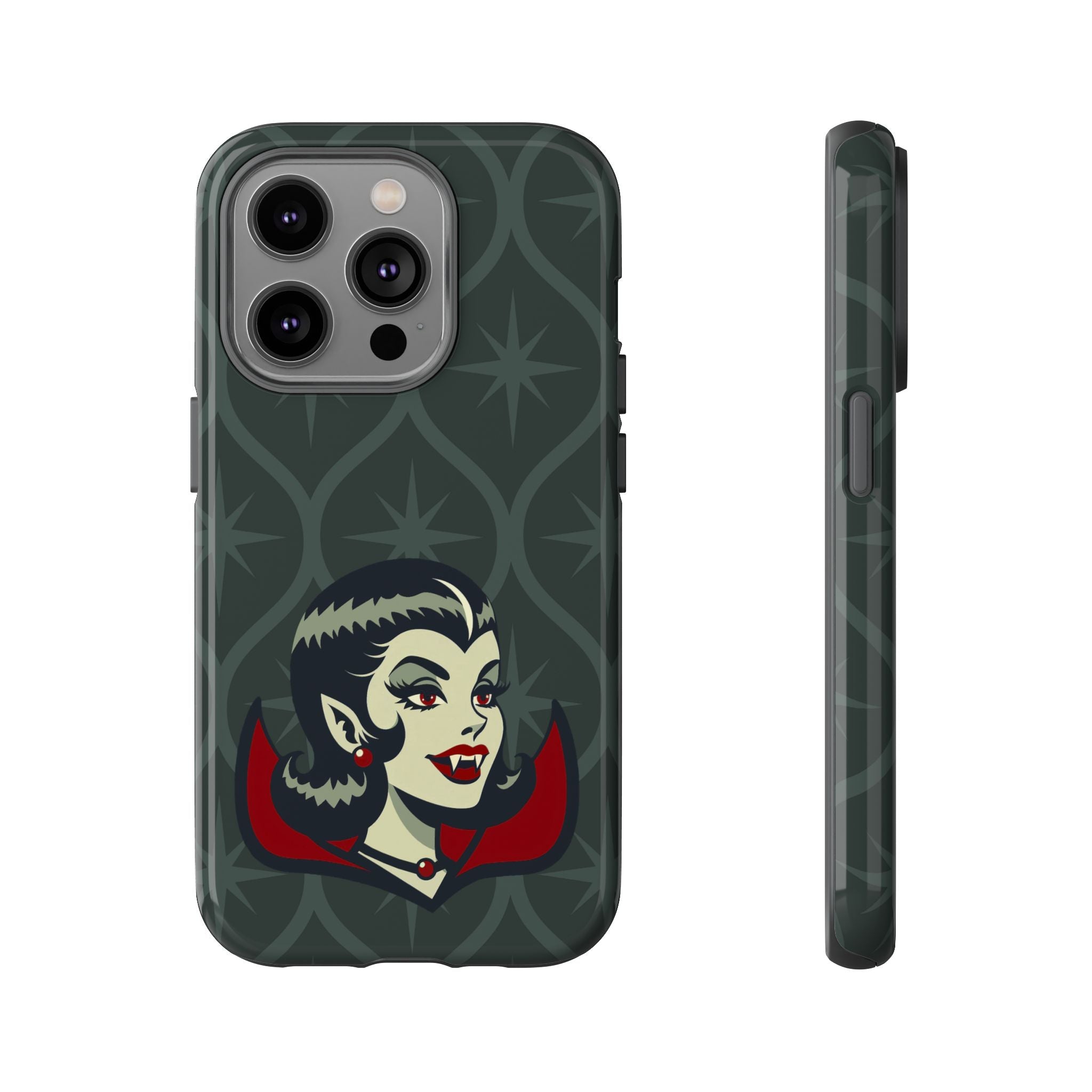 Vampire Dracula Girl Halloween Goth Horror Buff MCM Green Tough Phone Case - Mid Century Modern Gal