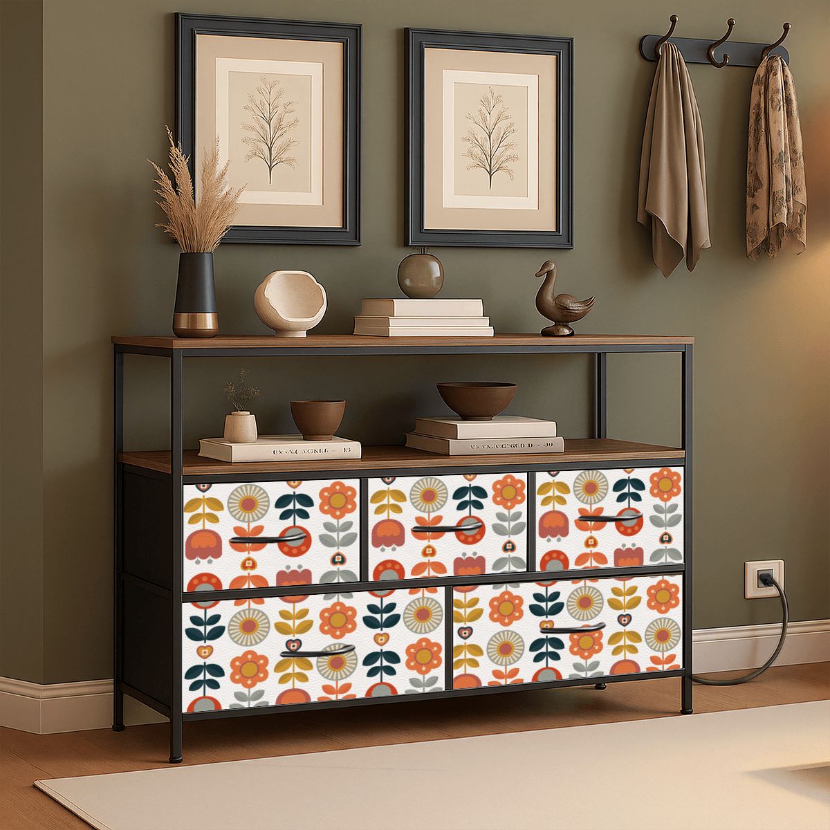 Mid Century Modern Scandinavian Designed Danish Floral TV Stand Media Console - Mid Century Modern Gal