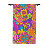 60s 70s Magic Mushroom Retro Purple, Pink Hippie Style Flower Power Window Curtain (1 Piece) - Mid Century Modern Gal