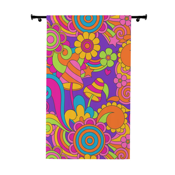 60s 70s Magic Mushroom Retro Purple, Pink Hippie Style Flower Power Window Curtain (1 Piece)